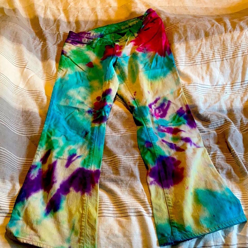 Tie dye blue jeans